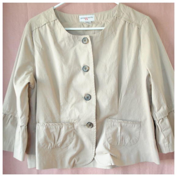 Boxy Bell Sleeve Crop Jacket Khaki Tan Beige M/L - Picture 3 of 6
